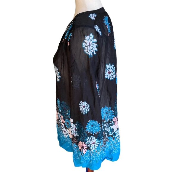 Ann Taylor Loft Petite Medium Pullover Long Sleeve Navy Blue Floral Blouse Sheer - Picture 2 of 10